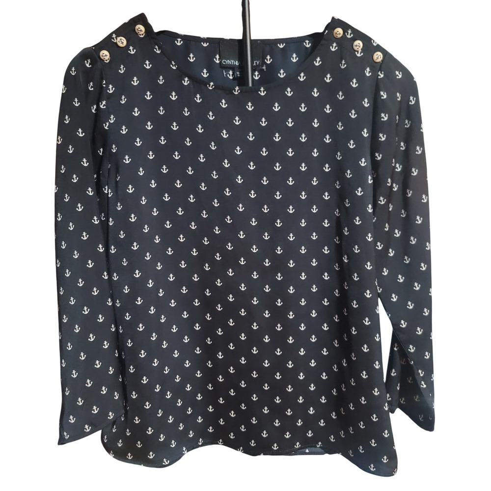 Cynthia Rowley Womens Navy Blue Anchor Nautical Button Preppy Coastal Yacht Sz S